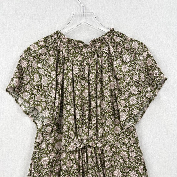 ANTHROPOLOGIE Dress Womens XS Green Robin Tiered Mini Short Sleeve Floral Print - Picture 8 of 16